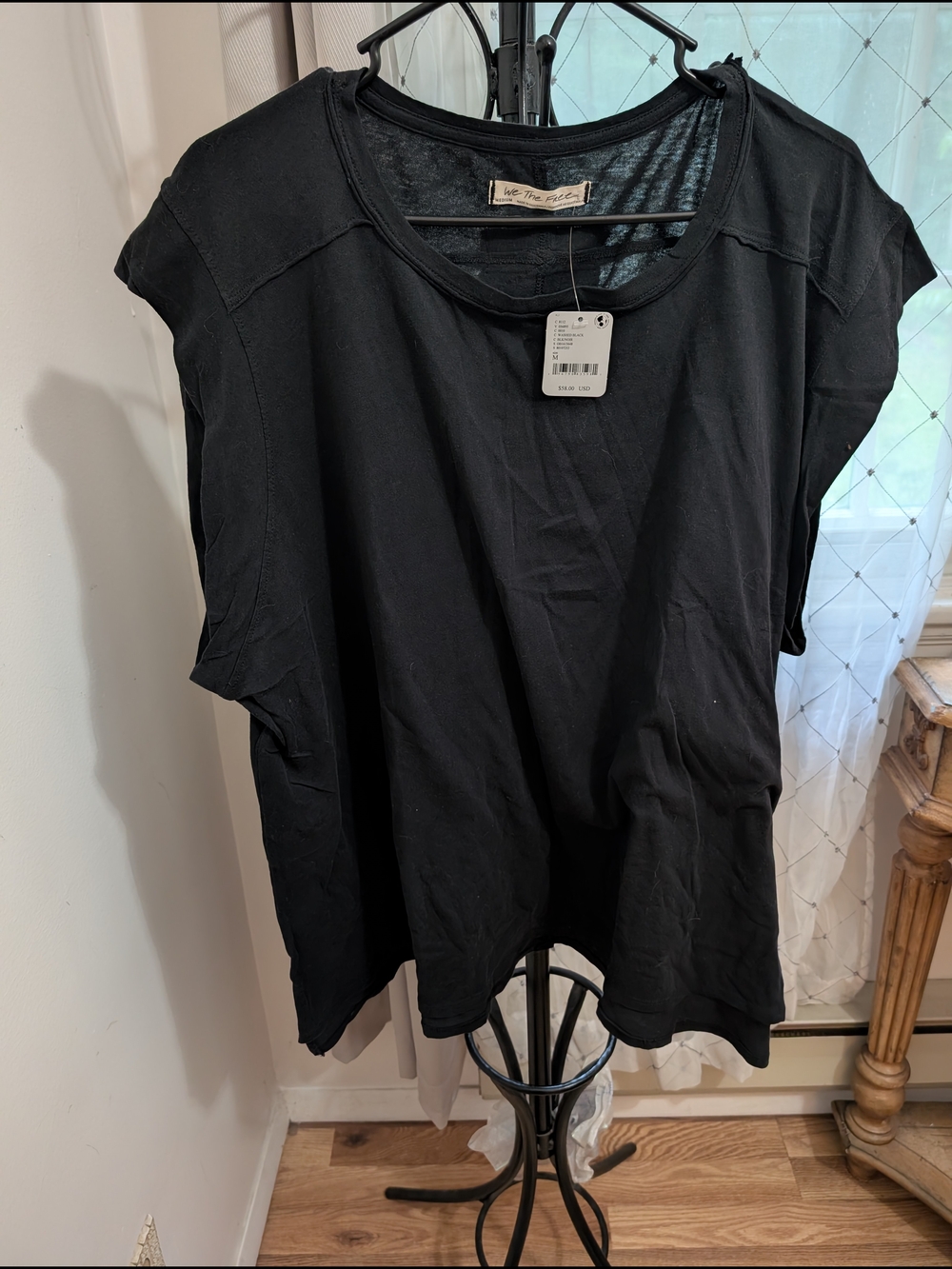 Free People Black Short Sleeve Scoop Neck Top Size Medium